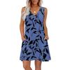 Women's Summer Dresses Loose Fit Printed V Neck Sleeveless Sundresses Beach Hawaiian Dress With Pockets