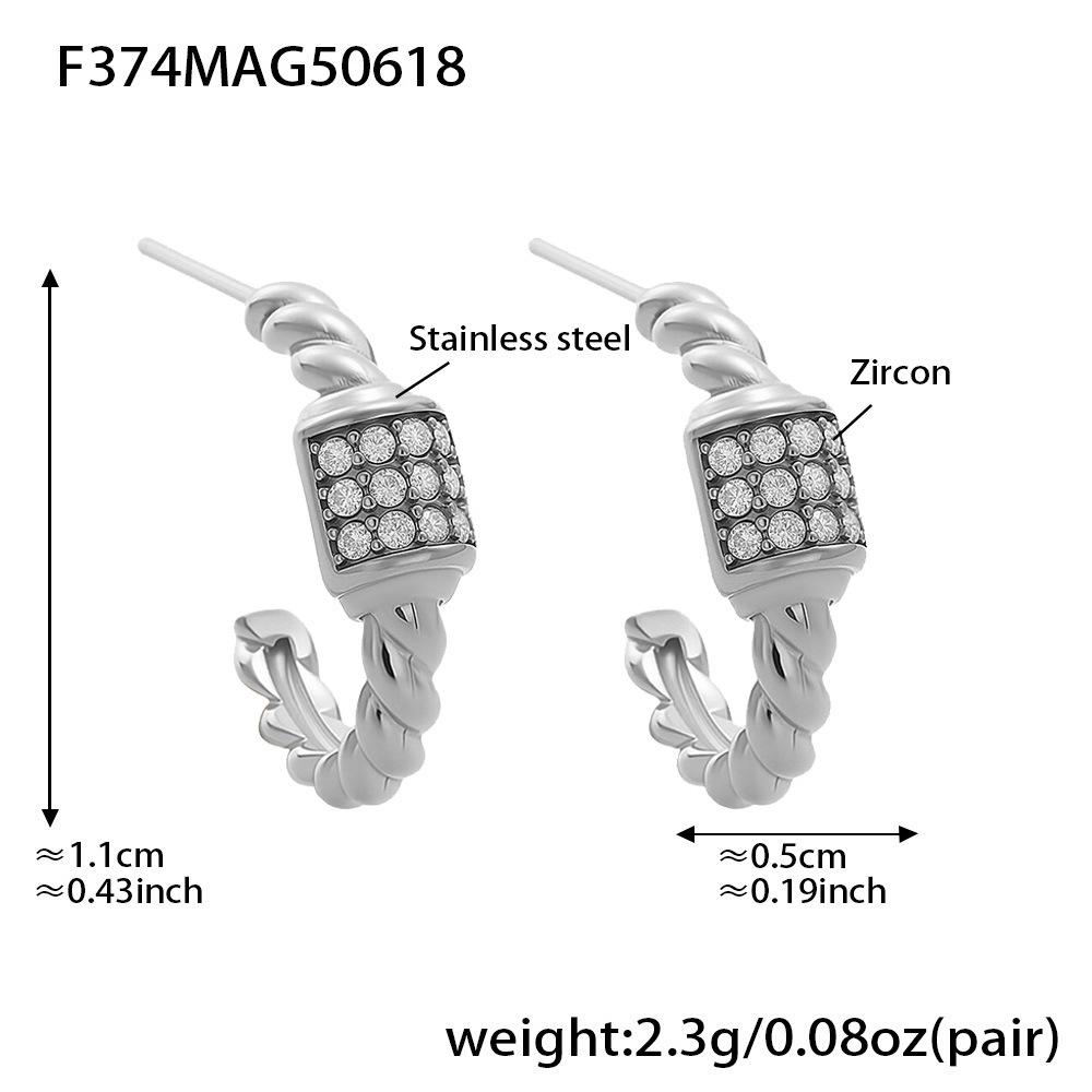 18K Gold-Plated C-Shaped Twisted Wire Zirconia Stud Earrings for Women