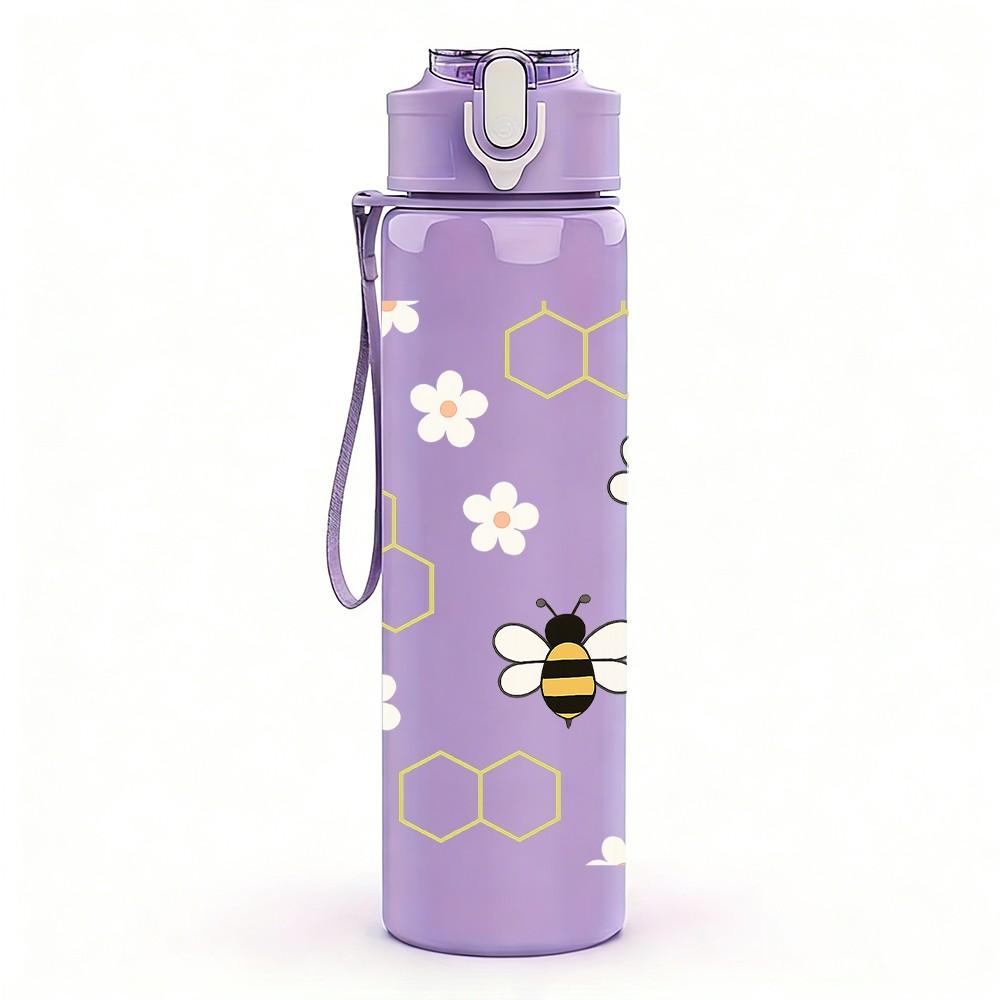 1PC Bee Honeycomb Repeat Pattern 750ml Color Plastic Sports Water Bottle Leakproof Flip Straw Lid Suitable for Sports Office Home Use