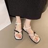 Roman Sandals Women's 2025 New Summer French High-end Skirt One-word Belt Low-heeled Flat Beach Shoes