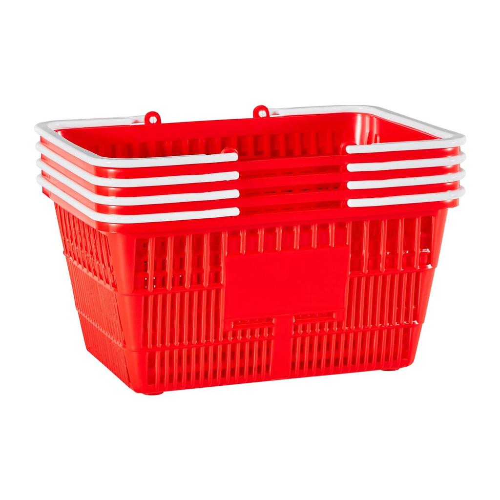 Shopping Baskets, 4 PCS, 21L Stackable PE Plastic Grocery Baskets with Handles, Dense Mesh Structure, Holds up to 9.07kg, Portable for Grocery,