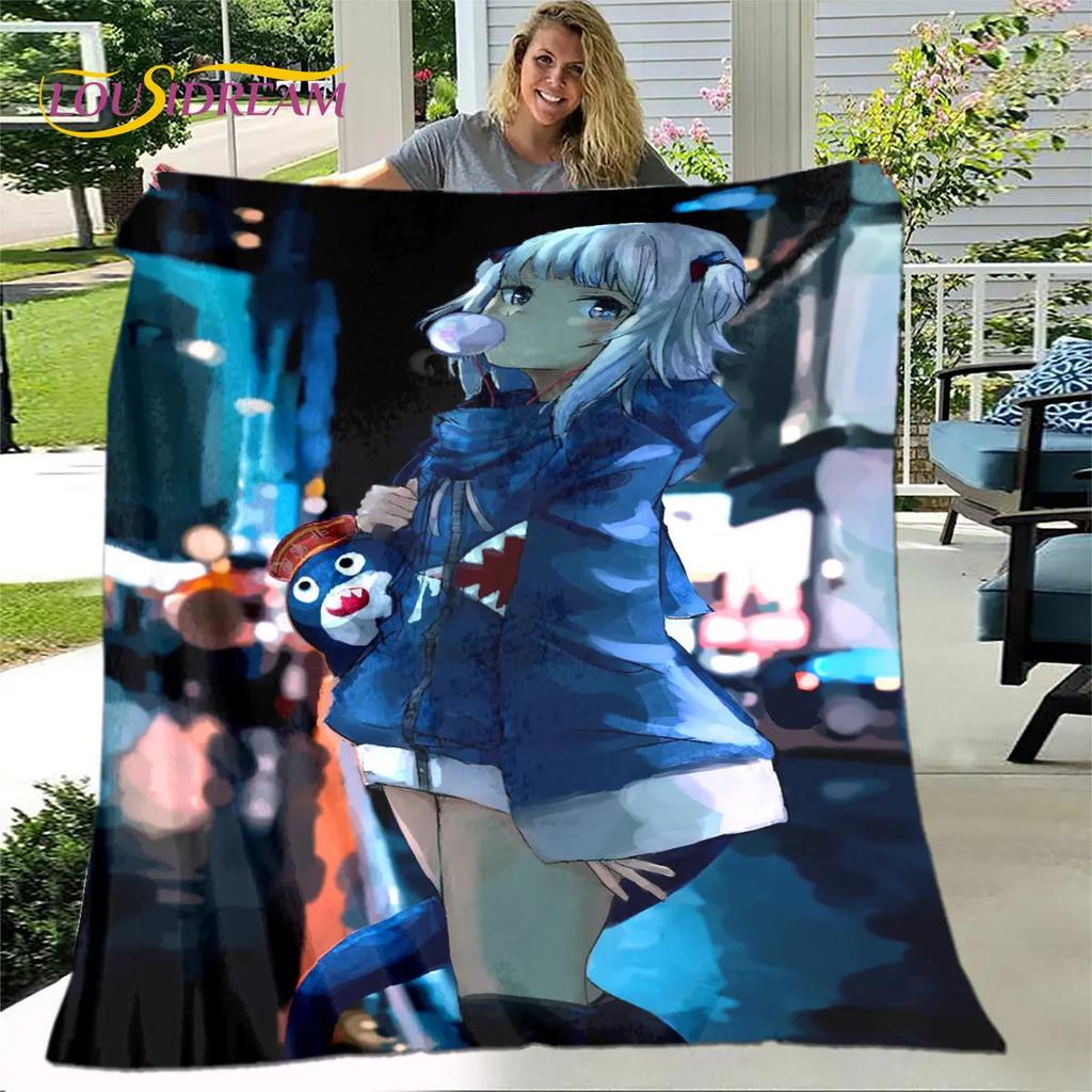 Cute Gawr Gura Hololive Anime Soft Plush Blanket,Flannel Blanket Throw Blanket for Living Room Bedroom Bed Sofa Picnic Cover Kid