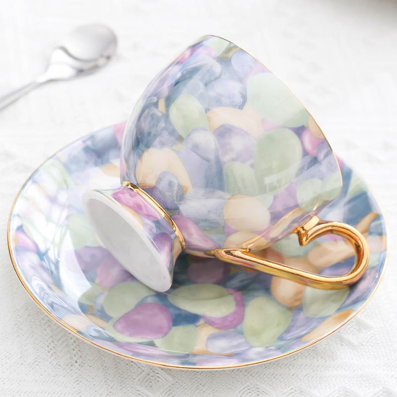 European Style Pearl Textured Ceramic Coffee Cup Office Light Luxury Mug Golden Edged Afternoon Tea Cups Household Drinkware
