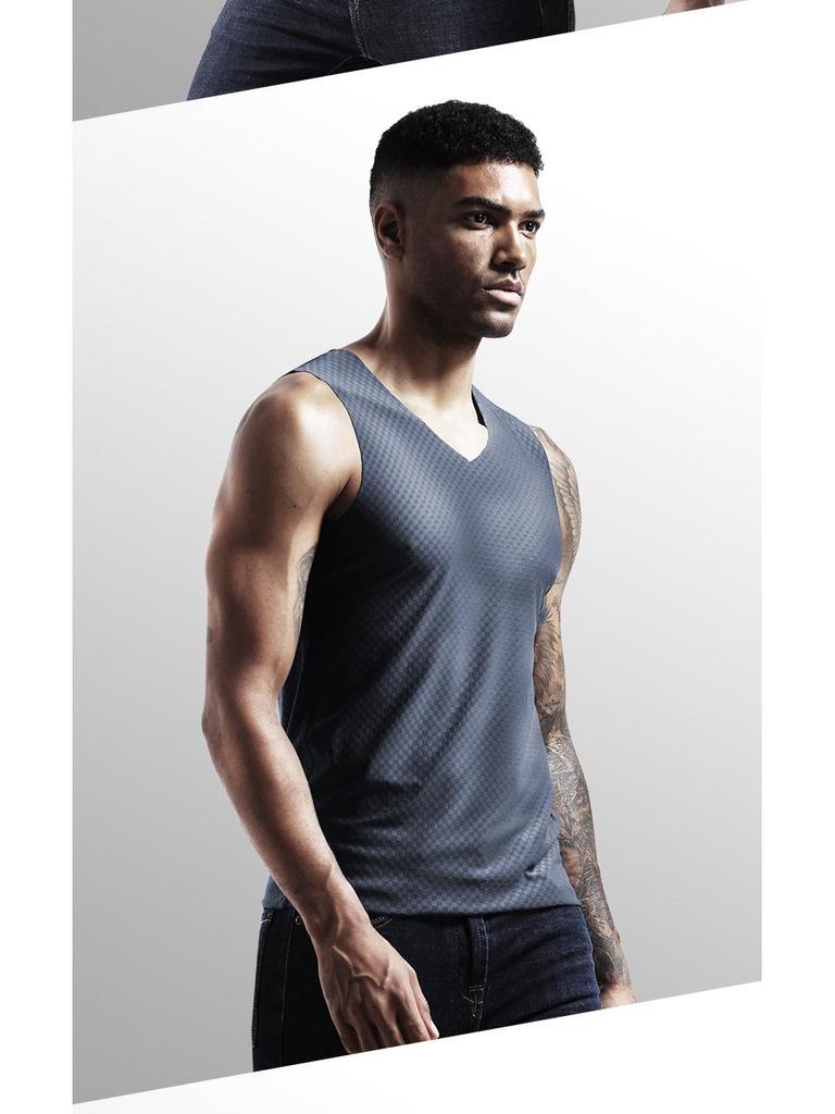 Men's Ice Silk Seamless Summer Slim Fit Vest - Sleeveless Sweatshirt for Youth Sports and Underwear.