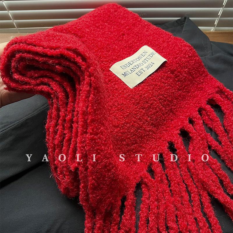 New Year Red Atmosphere Fringed Scarf for Women Warm and Cold-proof Shawl Scarf for Autumn and Winter
