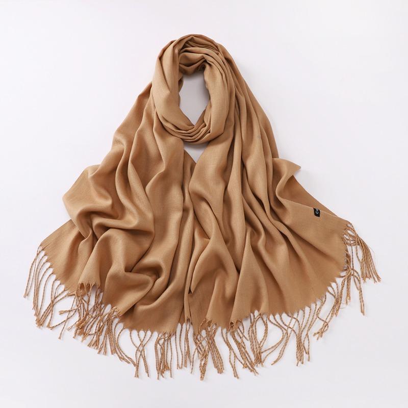 Autumn and winter various solid color imitation cashmere scarves women's monochrome thickened warm fringed shawl scarf scarf bright red scarf