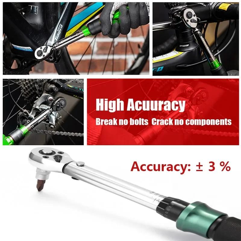 Sada momentových klíčů 1/4'' Drive 2-24N.m s přesnou dvojitou stupnicí, nástrčný klíč pro MTB kolo, sada nářadí pro opravu jízdního kola, motocyklu, ráčnový klíč