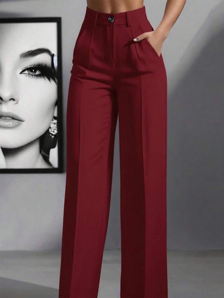 Women's High Waist Solid Color Casual Long Pants with Pockets