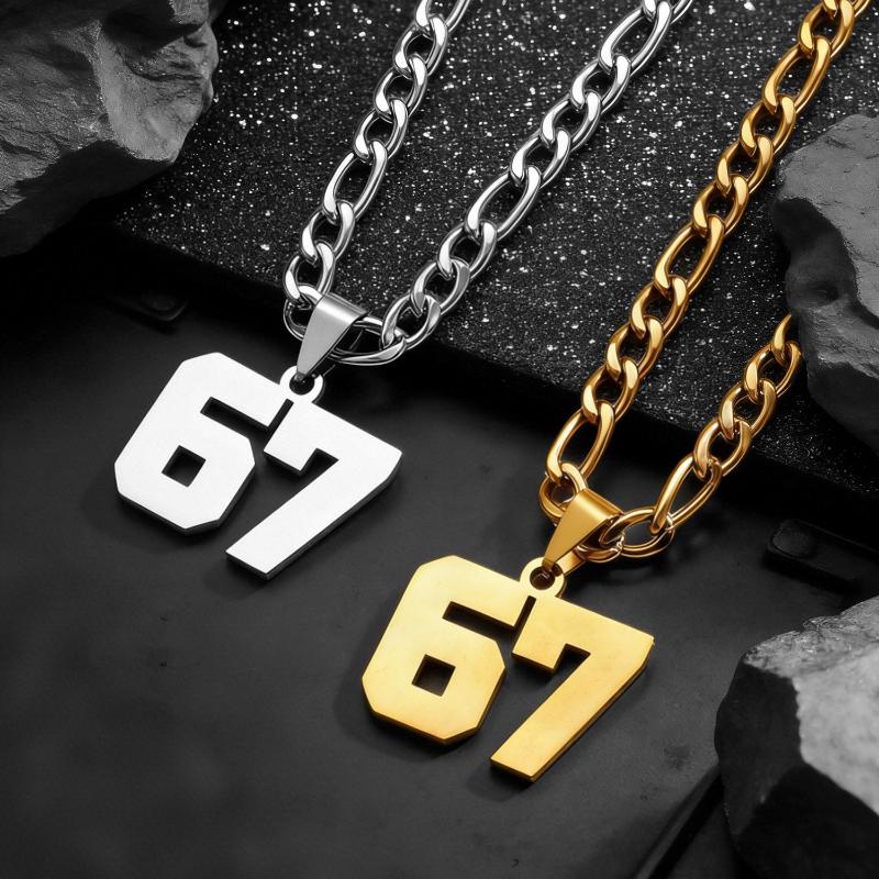 67 Necklace Punk Tag Letter Stainless Steel Pendant Necklaces For Men Women Jewelry Sportsmanship Gift