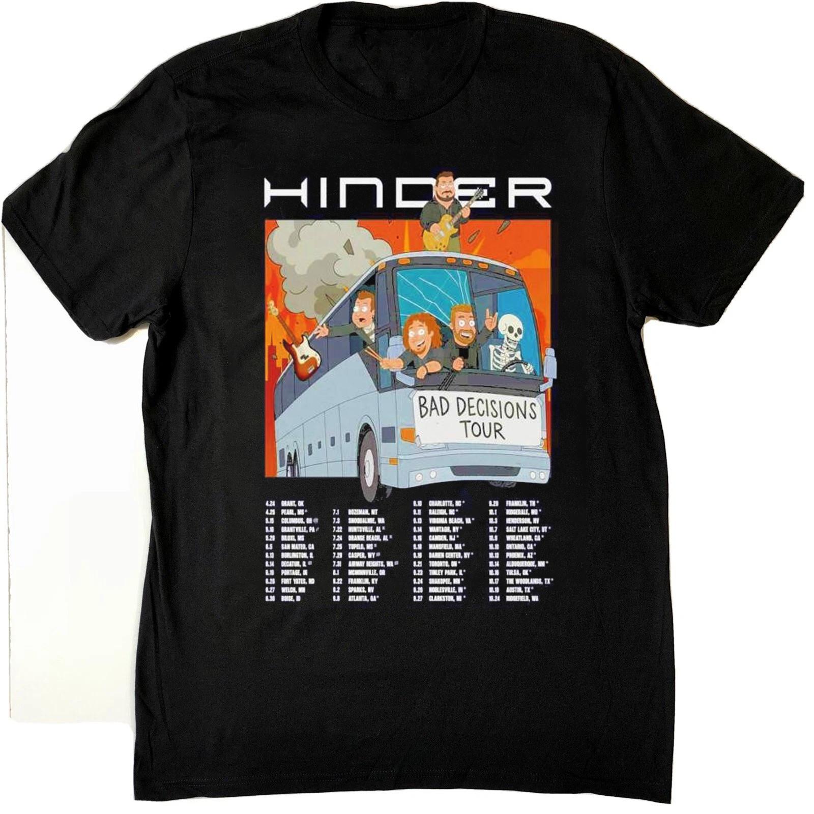 Hinder Bad Decisions Tour Bus Music Black Tee Shirt CL1027 XXXXL