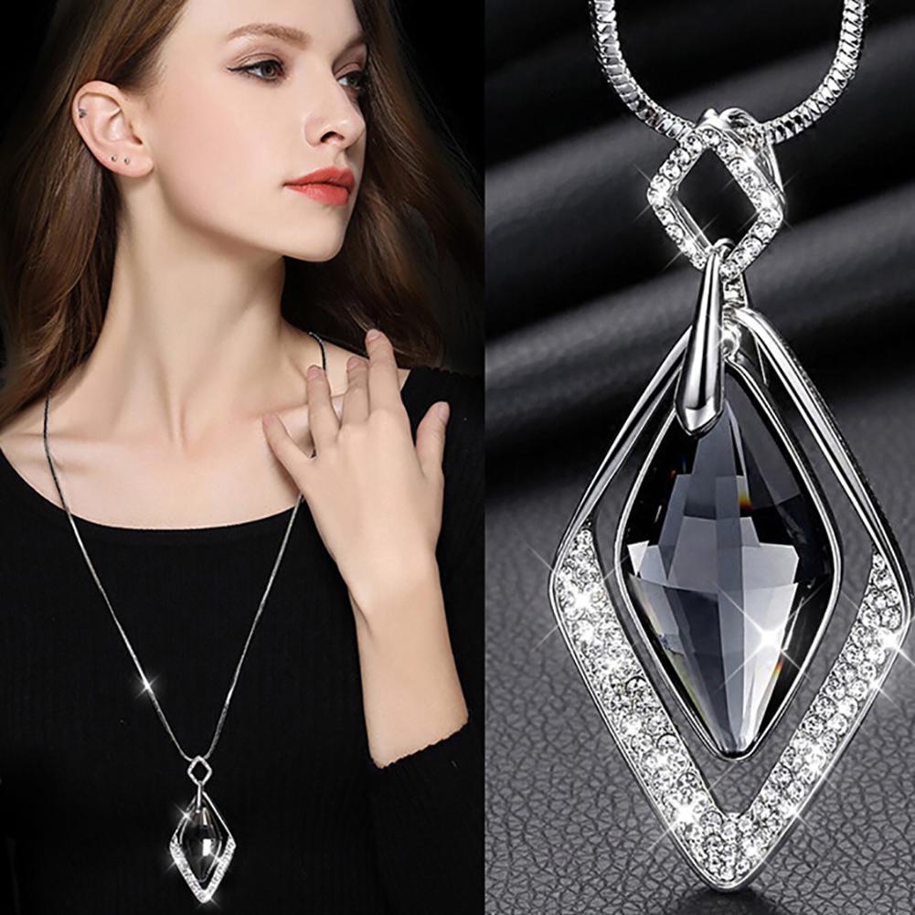 Faux Gemstone Rhinestone Rhombus anheng genser kjede kvinner halskjede