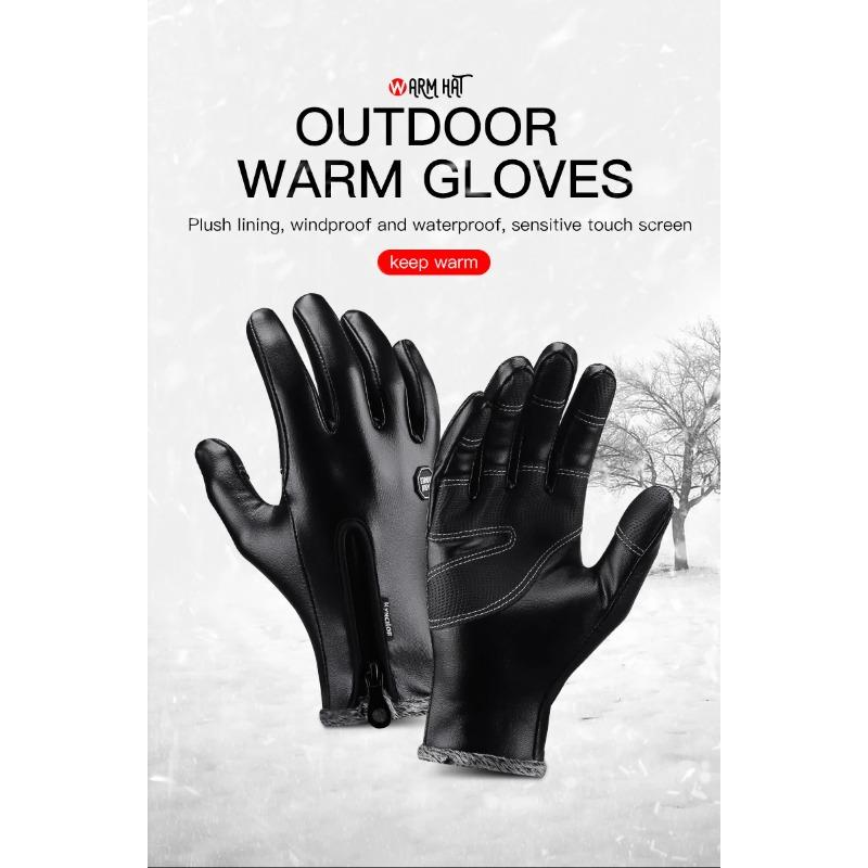 Autumn and Winter Cycling Gloves Warm Windproof Touch Screen Sports Ski Snowmobile Gloves Men's Black