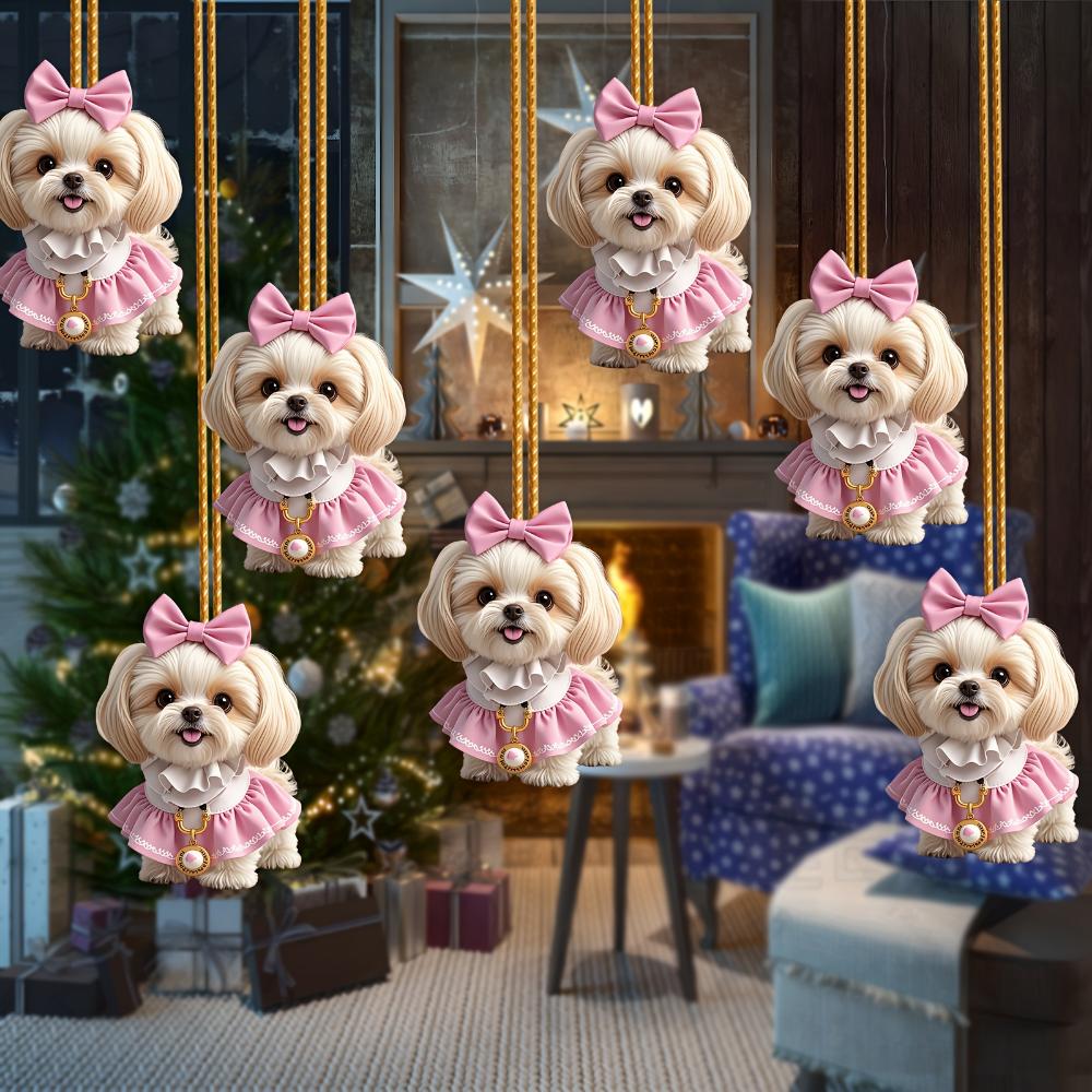 Adorable Shih Tzu Acrylic Pendant - Realistic 2D Car Rearview Mirror Decoration, Perfect for Anniversaries, Valentine's Day and Christmas