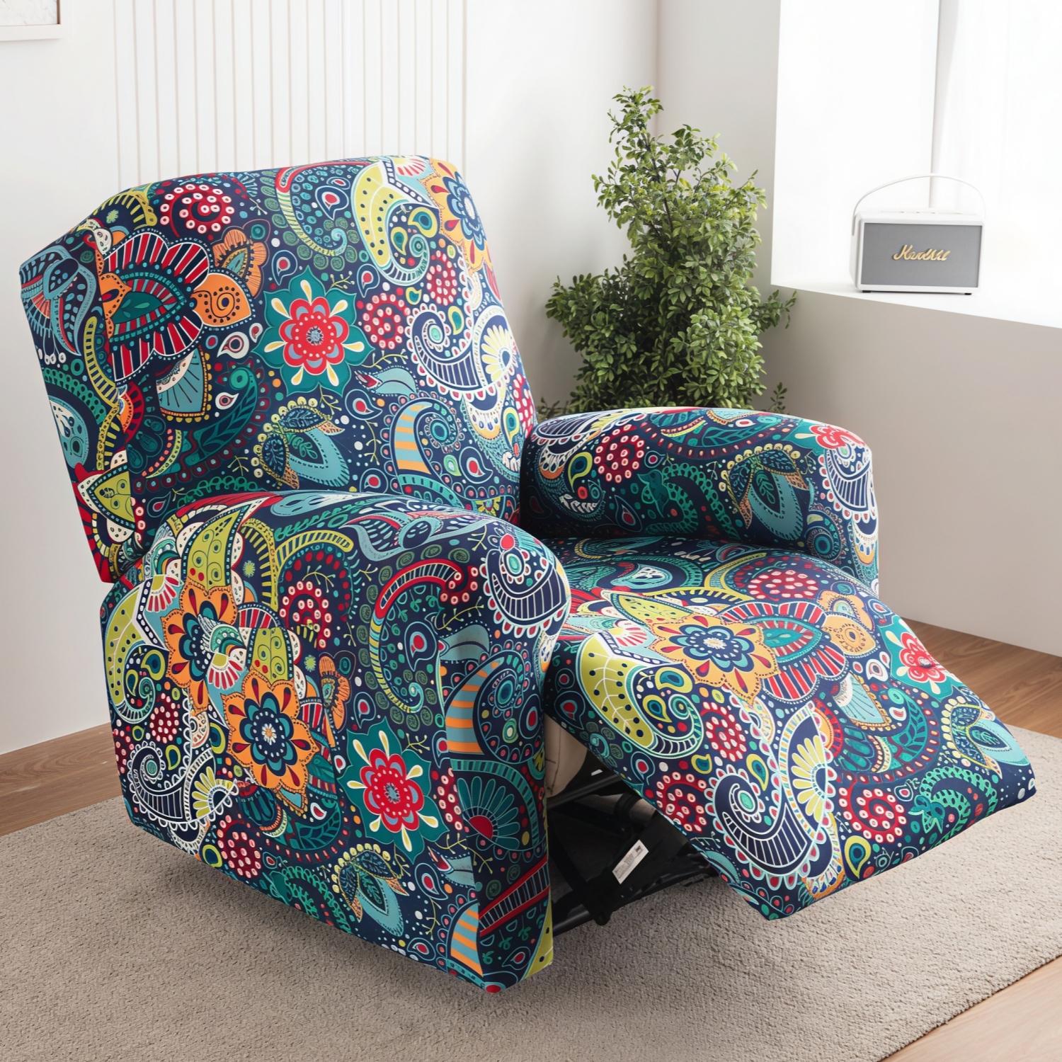 

Recliner Chair Covers with Pockets Printted Floral Stretch Recliner Sofa Slipcovers Non Slip Furniture Protector