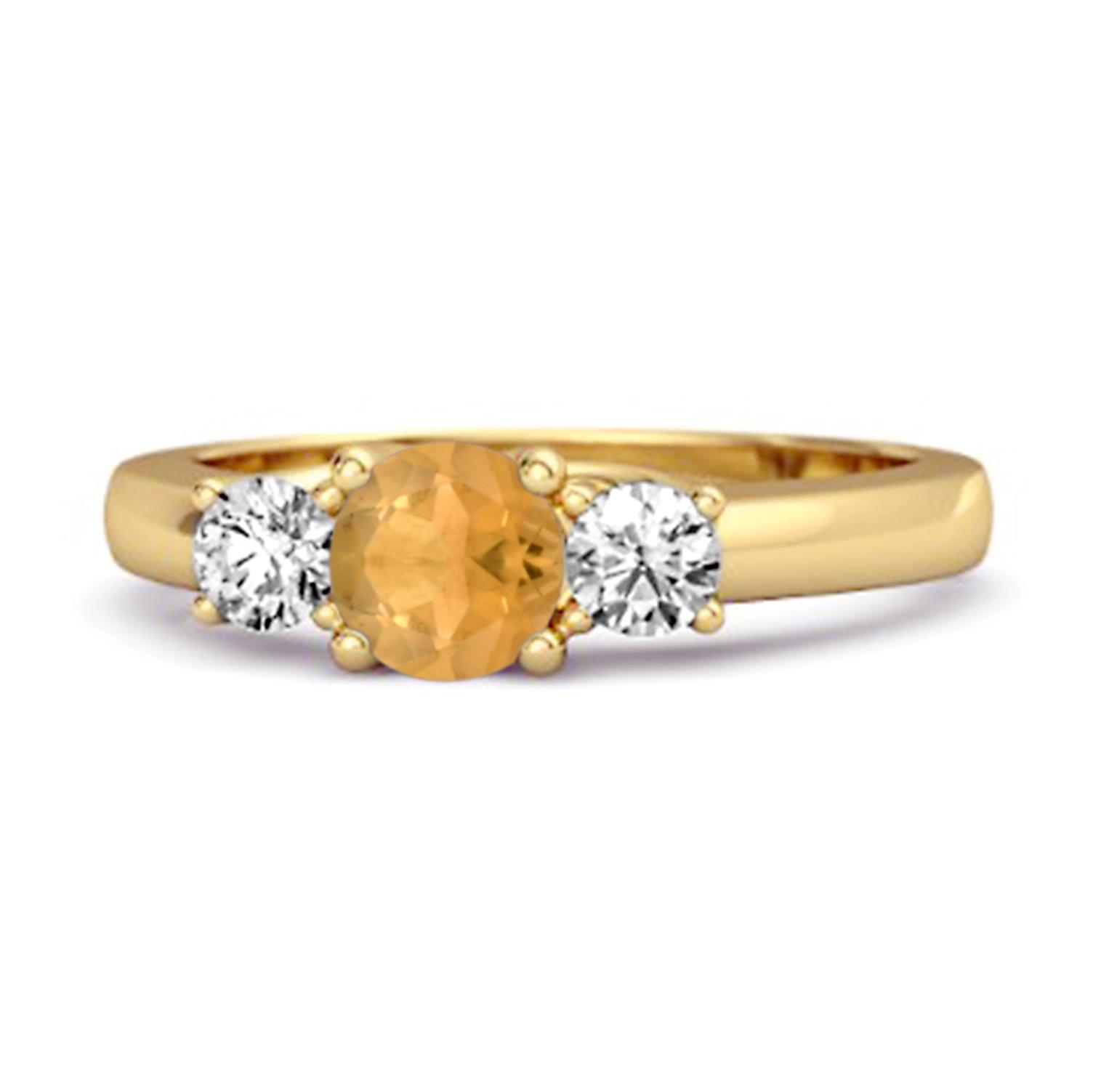 Citrine Round Three Stone Ring - 925 Sterling Silver Gold Vermeil 11.5 жёлтый