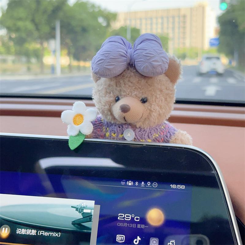 Car Interior Decor Accessories Plush Bear for Car Center Console Decoration cute Car Accessories for Auto Home Office Decor Gift