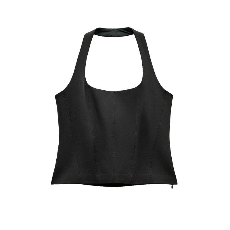 Spring New Sweet and Spicy Easiest for Match Round Neck Sexy Open Back Hanging Collar Silm Tops 4661007 2284777