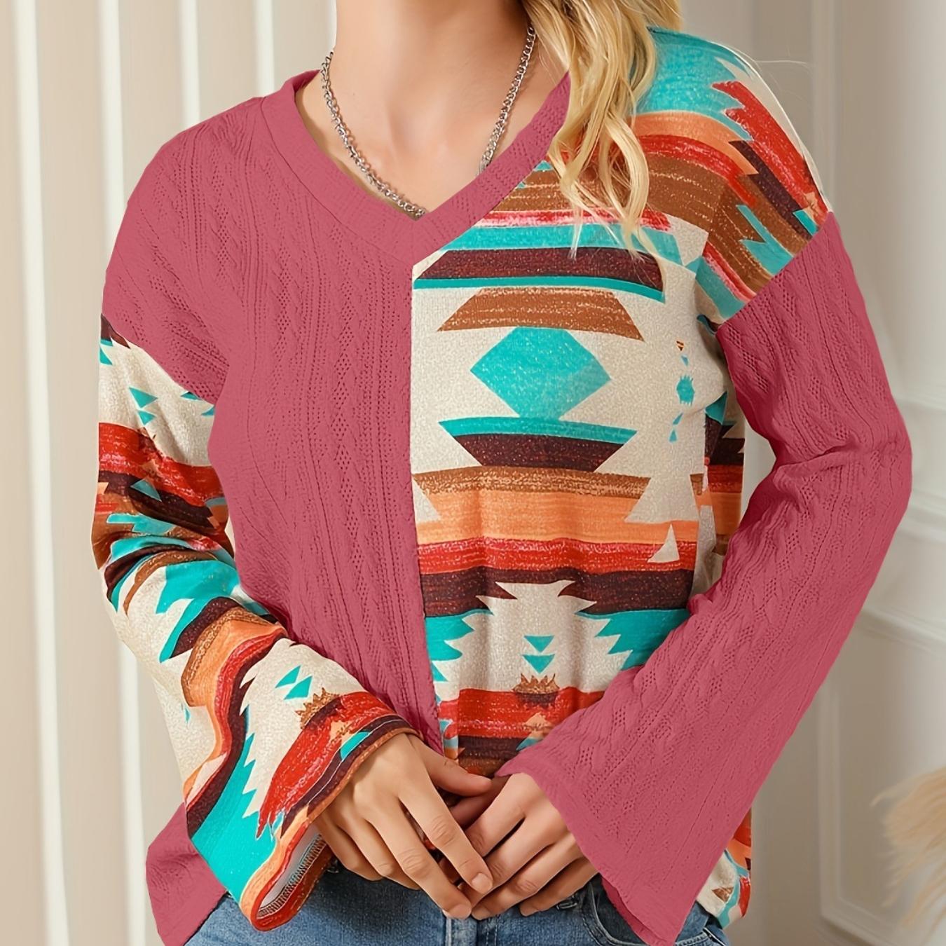 

GMXIA женские модные повседневные свободные свитера с v-образным вырезом и принтом на осень и зиму 3XL вино красного