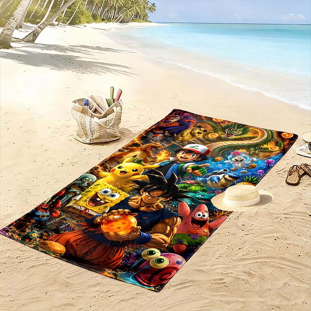"Cartoon Characters Collage Design" Beach towel quick-drying for travel outdoor sports jogging beach and swimming