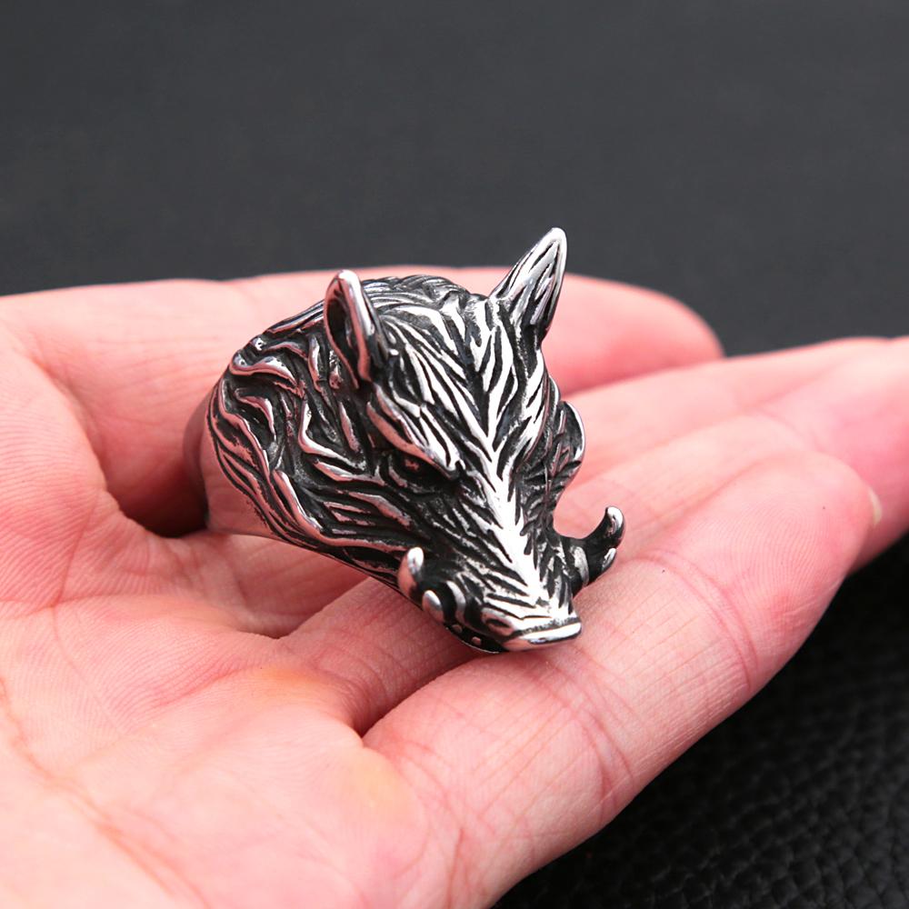 Gothic Stainless Steel Wild Boar Ring Punk Hip Hop Nightclub Wild Boar Animal Biker Ring Men Fashion Jewelry Dropshipping Store