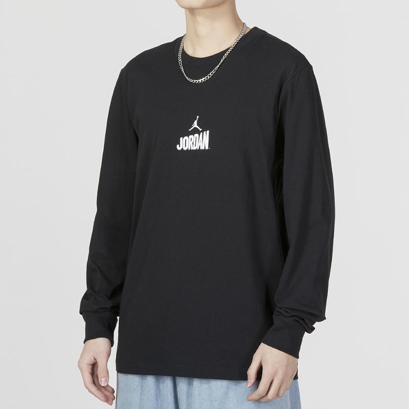 Jordan Flight MVP Long Sleeve Crew T-Shirt with Letter Logo Print and Drop Shoulder Men Tops Black DV8433-010