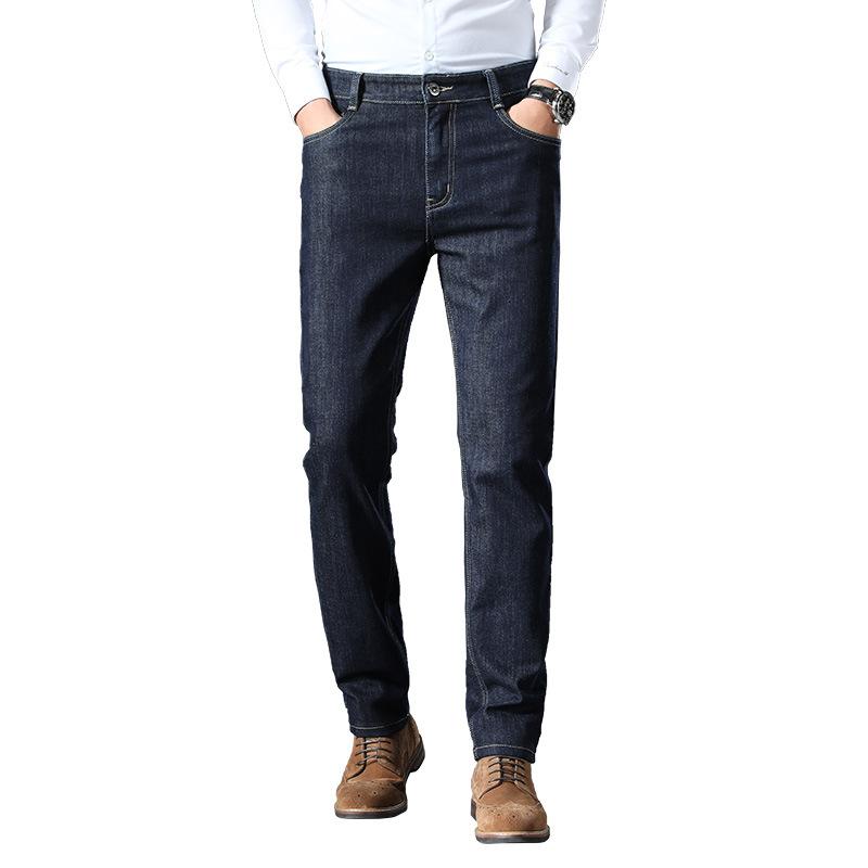 Autumn And Winter Popular Jeans Men'S Mulberry Silk Cotton High Waist Small Straight Slim Elastic Light Luxury Business Trousers
