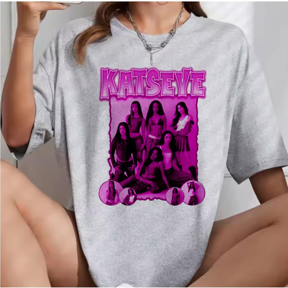 Katseye Beautiful Chaos Pink Gray T-shirts Kpop Tee Women and Unisex Oversized Tee Graphic Short Sleeve T-Shirt Unisex Tops