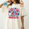 Comfort Colors Striped Floral America Shirt, Patriotic 4th of July Tee