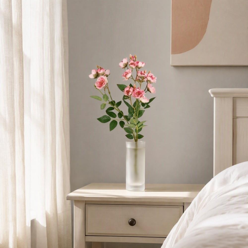 With Leaves Artificial Rose Flower Branch Multi-headed Rose Faux Flowers  Home Office Decor