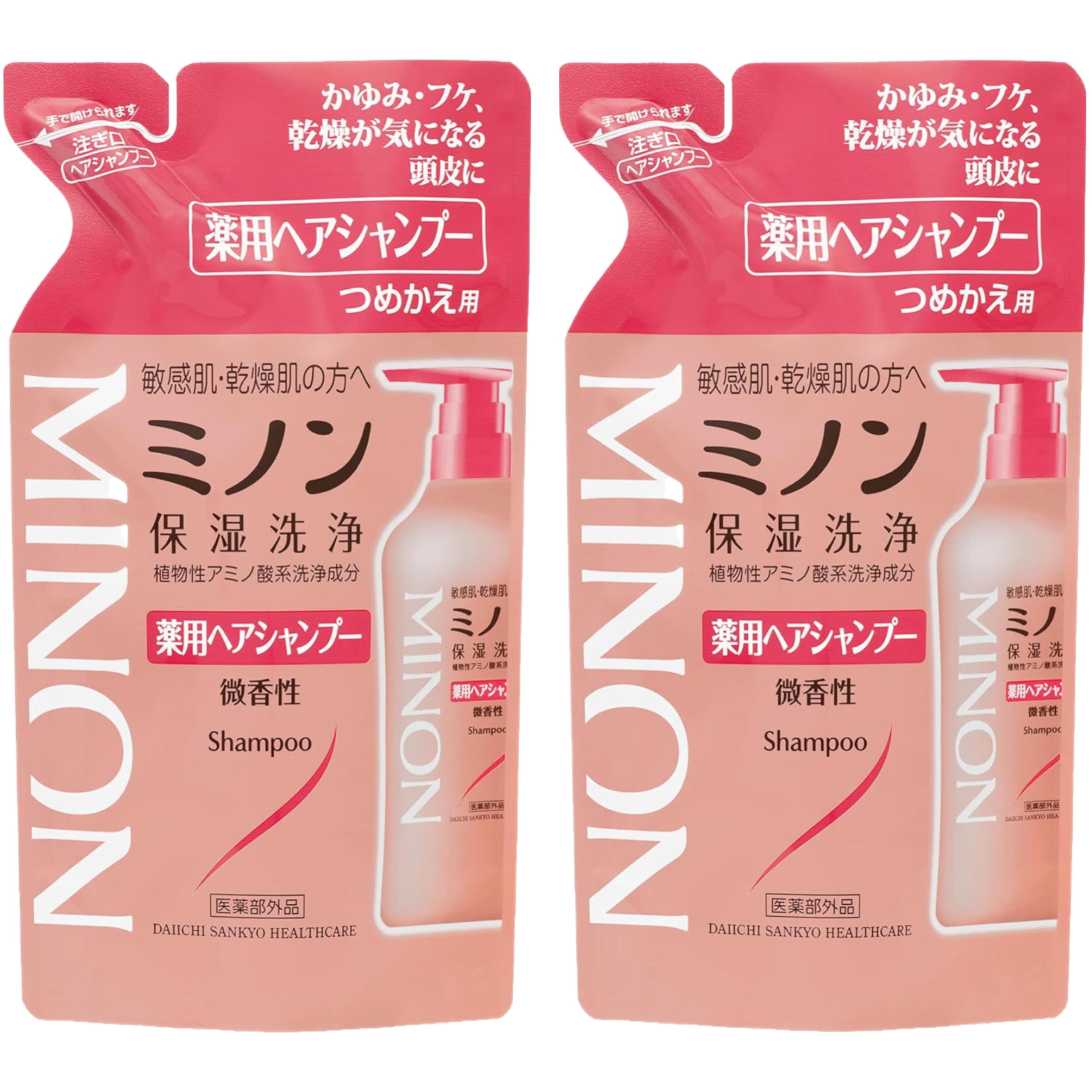

[Set of 2] Minon Medicated Hair Shampoo for Itching, Dandruff, Moisturizing, Dryness Prevention, Mild Acidity, Low Irritation, Refill, 380ml x 2