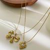 Love Heart/Bowknot Adjustable Necklace Stainless Steel Layering Jewelry for Women Elegant Everyday Gift