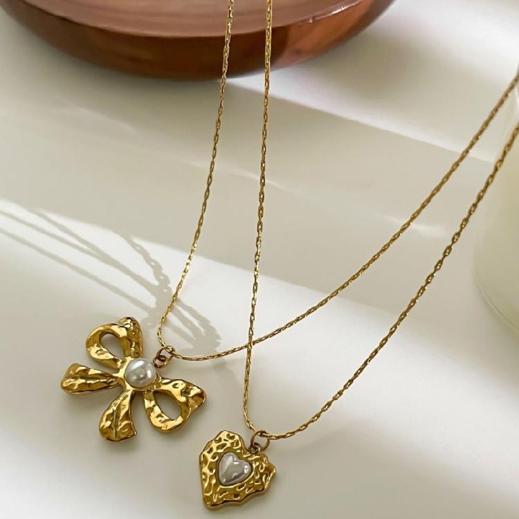 Love Heart/Bowknot Adjustable Necklace Stainless Steel Layering Jewelry for Women Elegant Everyday Gift