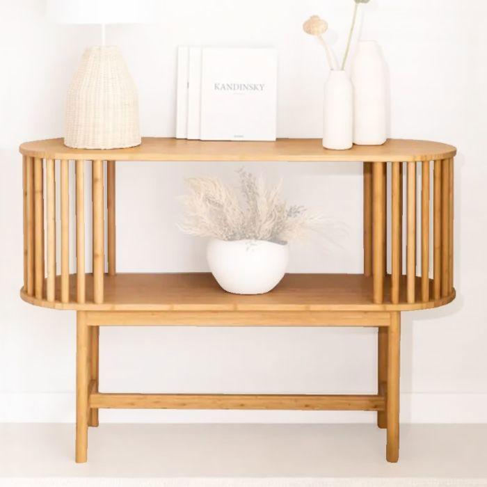 Table console - Divit SR90 - Bambou - 2 étagères - 100 x 40 x 60 cm