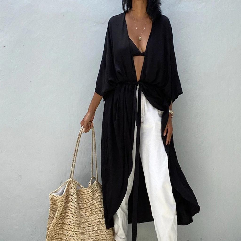 Women's Fashion Summer Spring Solid Color Print 3/4 Sleeves Loose Waistline Casual Dresses