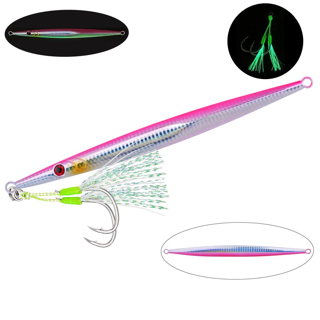 1Pc 60g 80g 100g 160g 250g 300g Luminous Metal Fishing Jig Iron Plate Long Cast Fast Sinking Trolling Hard Lure