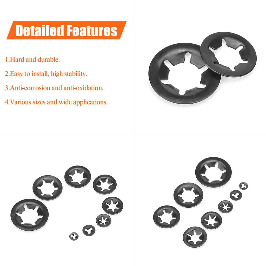 360Pcs Quick Speed Locking Washers Assortment Kits Internal Tooth Star Lock Washers Replacement Push On Locking Washer