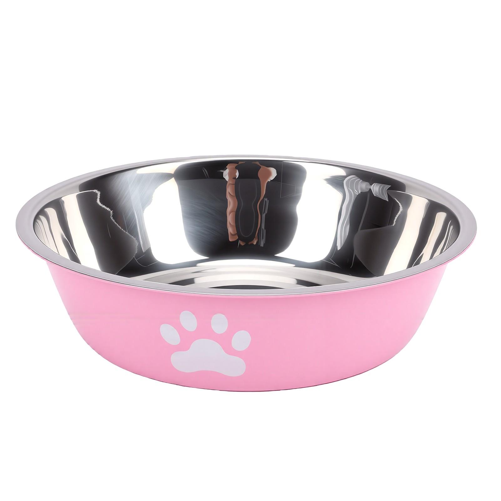 Gamelle pour chien en acier inoxydable avec fond en caoutchouc antidérapant Facile à nettoyer Abreuvoir/Mangeoire pour animaux de compagnie 18cm / 7.1in rose