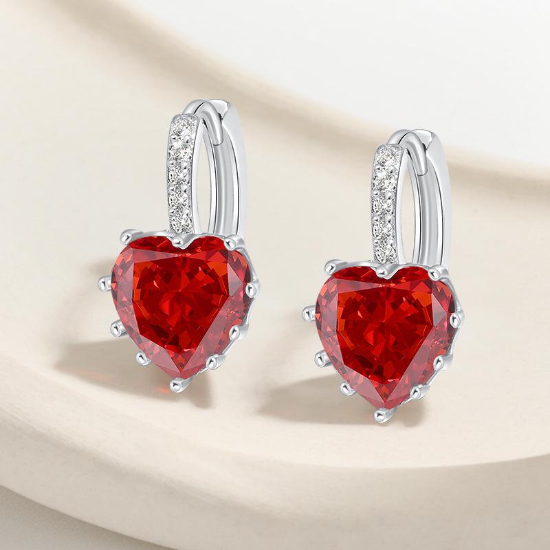 

Korean Version of Premium Colored Diamond Love Ear Clips and Ear Buckles, New Twelve Constellations AAA Heart Earrings