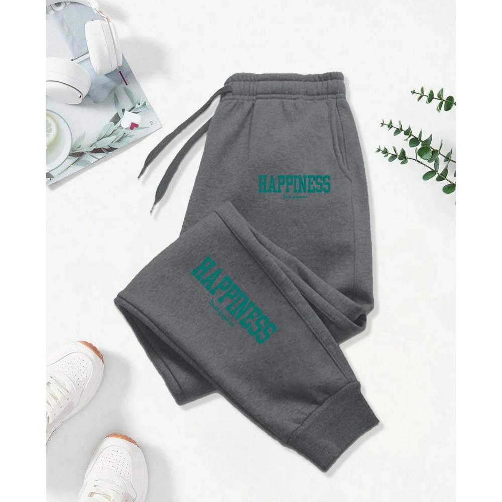 Happiness Letter Graphic Print Pattern Pants Woman Autumn Fashion Joggers Comfortable Warm Pants Fashion Jogging Pant