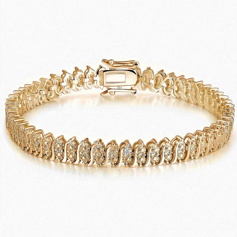 Foreign trade fashion bracelet, gold inlaid zircon bracelet, light luxury and high-end sense, girls tennis bracelet. 6inch золотой