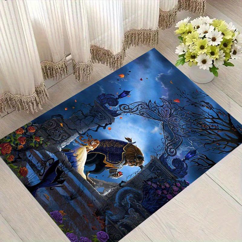 1 Stück Disney Die Schöne und das Biest Muster Teppich Bereichsteppich Rutschfester Teppich Handwaschbar Fußmatte Geeignet für Wohnzimmer Schlafzimmer Heimdekoration