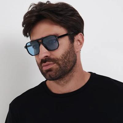 4pcs Double Bridge Square Sunglasses Male Oversized Frames Blue Stylish Sun Eyeglasses Men Colorful Lenses Eyeglasses Durable Glasses