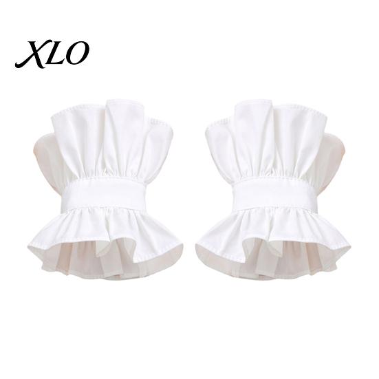 Retro Princess Style Collar French Ruffled Fake for Women, Detachable with Collared Accessory Women Button, Cotton Pleated Dickey Cuffs Sweaters
