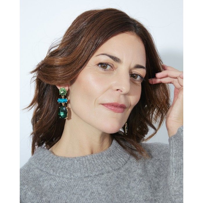 Boucles d'oreilles - LUXENTER - Mekon - Plaqué or 18k - Cristal vert - 56,5 mm