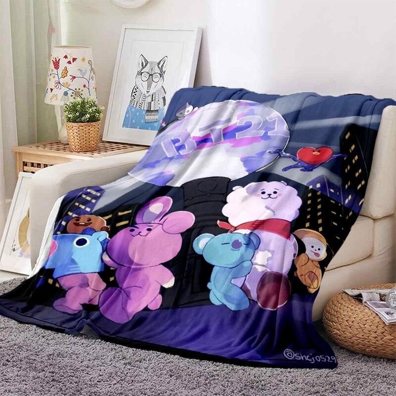 2022 Kreslená deka bt21 Měkké fleecové deky Deky Home Dekor Ložnice Obývací pokoj PohovkaDigital potištěné deky na cesty