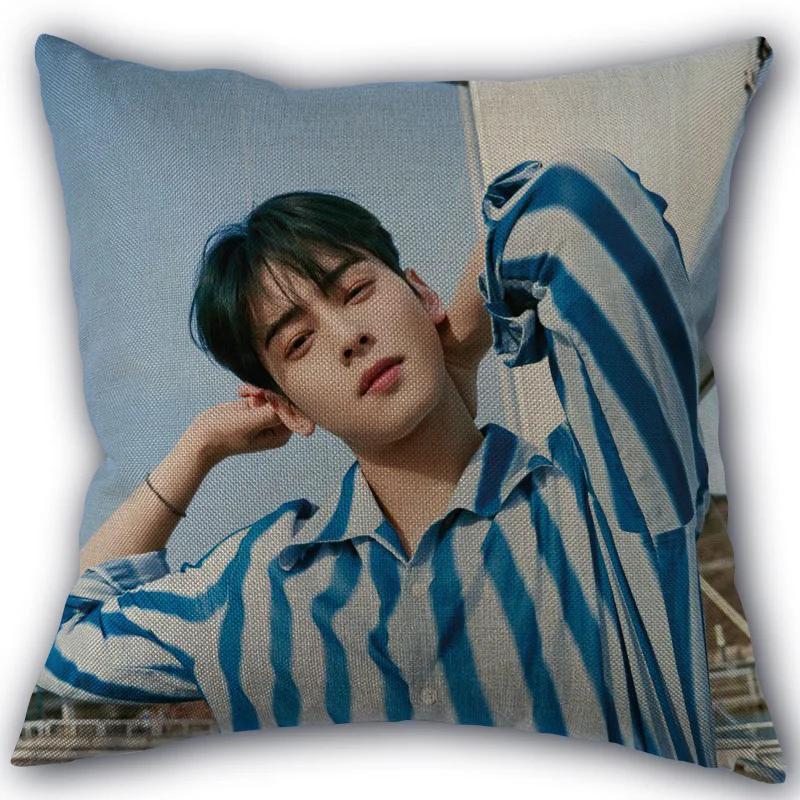 Kpop Cha EunWoo Pillowcase New Cotton Linen Fabric Square Zipper Pillowcase 45X45 Wedding Decorative Pillow cover