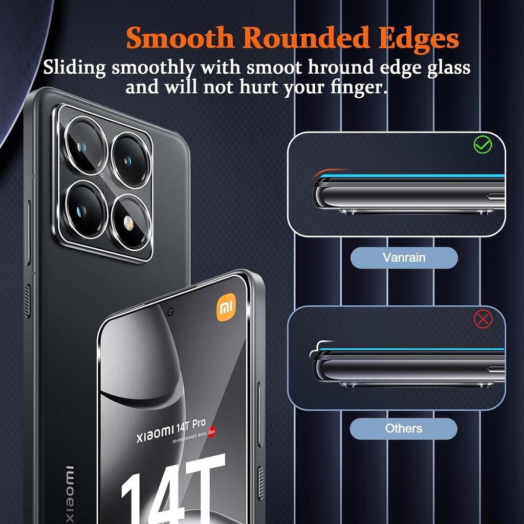 2Pcs For Xiaomi 14T Pro Screen Protector 2.5D Arc Edge High Clarity Tempered Glass Film with Camera Lens Film