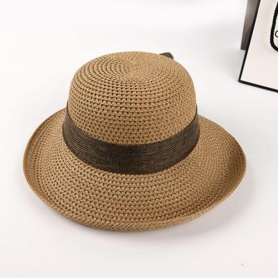 Women's Summer Straw Hat with Bow & Wide Upturned Brim