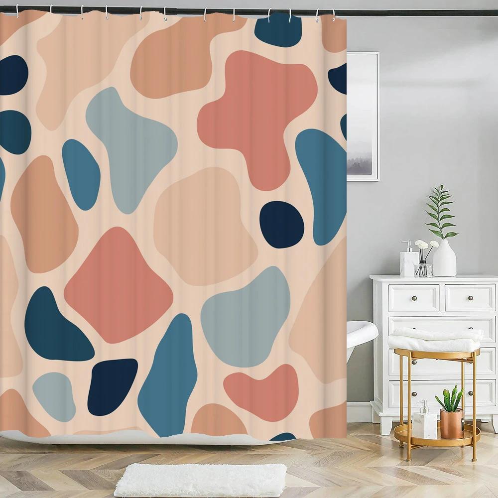 Nordic style Abstract Art leaves Print Shower Curtain Waterproof Polyester Bath Curtain Color Block Curtains For Bathroom Decor