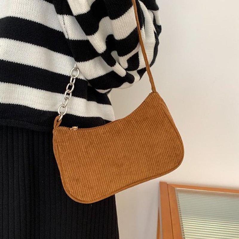 autumn and winter new portable small square bag plush shoulder fashion retro corduroy underarm baguette bag handbag